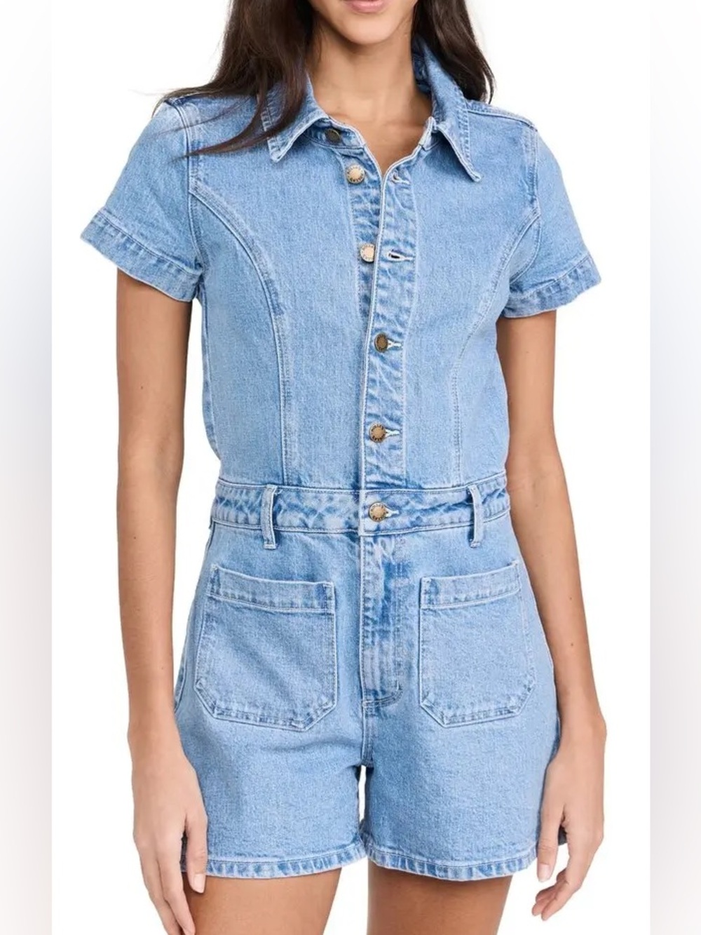 Rolla's Sailor Romper mid-blue denim wash button-up Sz XS